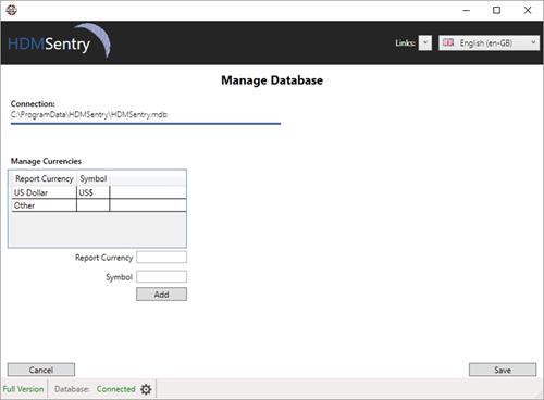 HDM-Sentry - Customisation – Currency & Datasets